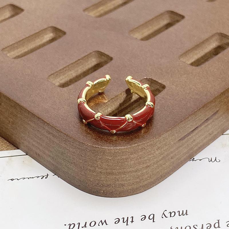 Court Style Medieval Red Lucky Transfer Enamel Drip Oil Opening Ring Butterfly High Sense Ring Woman
