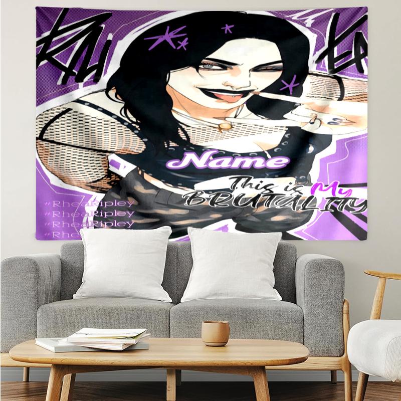 1PC Custom Name Dark Beauty Rhea Ripley Tapestry Hanging for Bedroom,Livingroom, Playroom,Decor Art Room Wall Tapestry Birthday Gifts