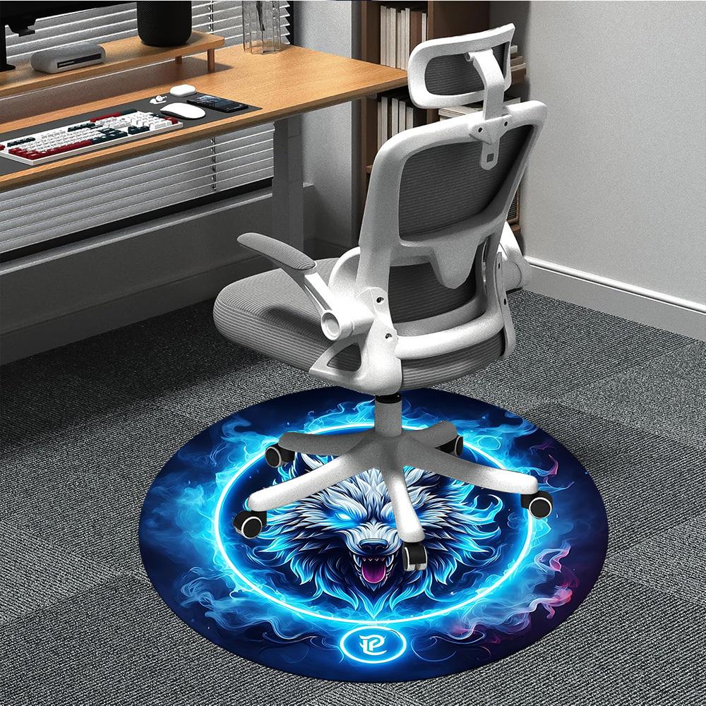 

1pc FlameWolf Office Round Area Rug, Indoor Mat Suitable ForOffice, Under Office Chairs Bedroom Living Room Home Decor, Room Deco T126 80cm by 80cm