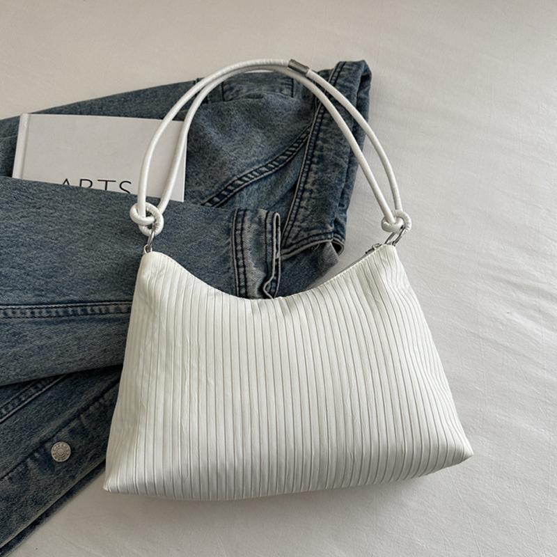 Large Capacity PU Leather Women Shoulder Bag Fashion Lightweight Striped Pattern Stylish Solid Color Crossbody Bag KTB