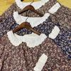 Japanese Mori Girl Spring Autumn Women Cotton Linen Dress Peter Pan Collar Floral Print Retro Dress Embroidery Hollow Out Elegant Vintage Dress