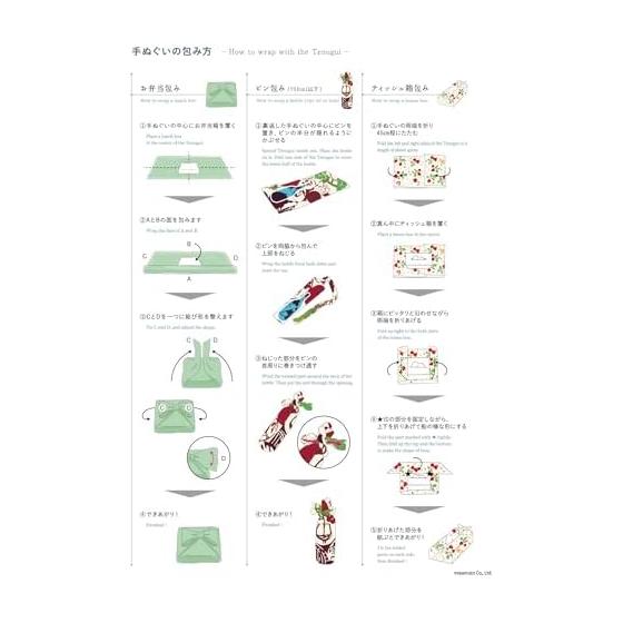 Tenugui Towel Set - Izumi Koubai Komon Pattern, 5 Pcs, Made In Japan, Approx. 33x90cm, 100% Cotton, Quick Drying, Absorbent, Unhemmed Edges, Reverse