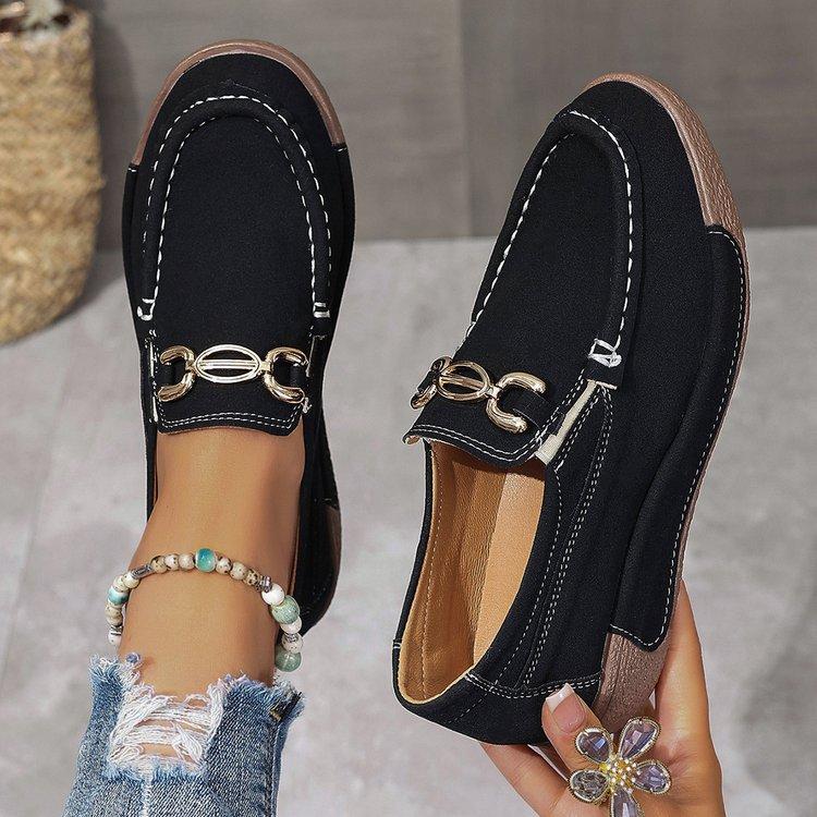 Women's Shoes In Plus Size with Flat Bottomed Round Toe Metal Buckle, One Foot on Women's Shoes