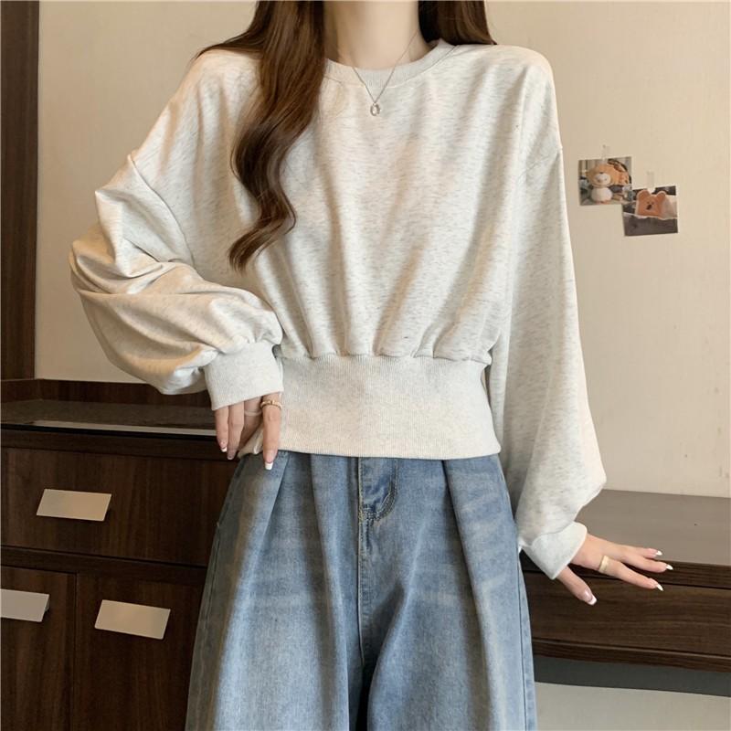 Real Shot Short Waist Long-sleeved Sweater Women's Season Thin Loose No Hat Button Top Jacket Velvet