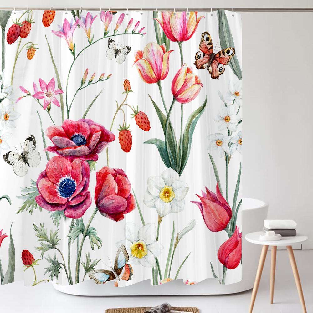 Flowers Pattern Shower Curtains Waterproof Polyester Bath Screen Curtain For Home Decoration Bathroom Printed Shower Curtain