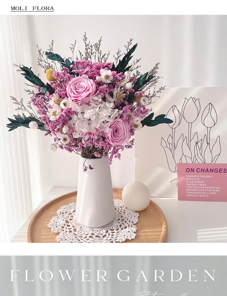 Eternal Rose & Eucalyptus Dried Flower Bouquet - Home Decor with Hydrangea, Baby's Breath & Crystal Grass