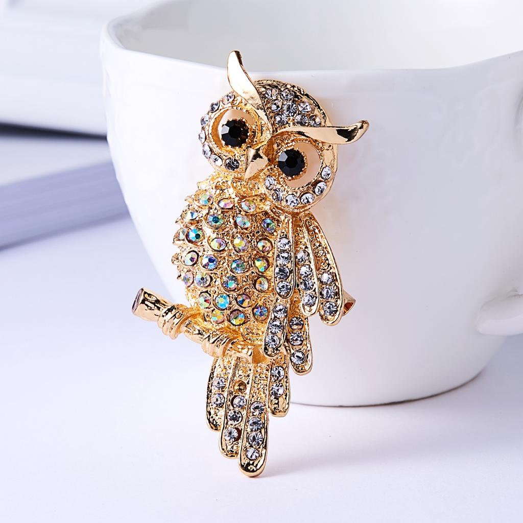 Temperament Full Rhinestone Owl Sitting On Branches Brooch For Women Men Trendy Lovely Flying Bird Owl Animal Pins Jewelry Gifts