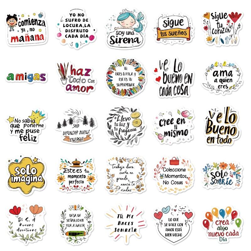10/30/50PCS Kawaii Colorful Spanish Sticky PVC Sticker Aesthetic Stationery DIY Decoration Scrapbooking School Supplies for Kids