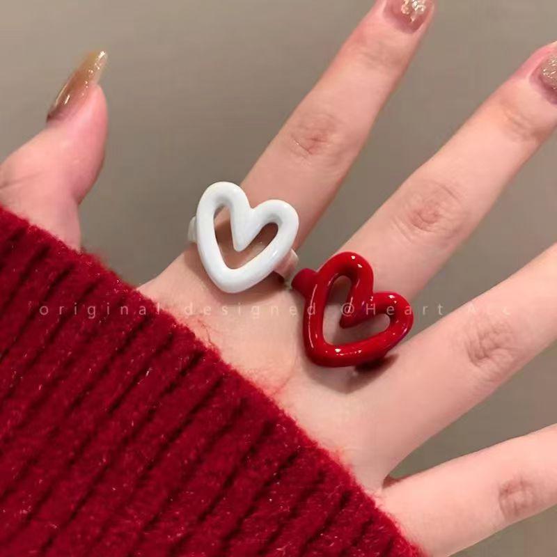 2026 Autumn/Winter Women's Adjustable Glazed Heart Ring