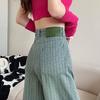 Striped Jeans for Women In Spring and Autumn New Style Design Straight and Loose, Slim, High Waist, Small Wide-leg Pants