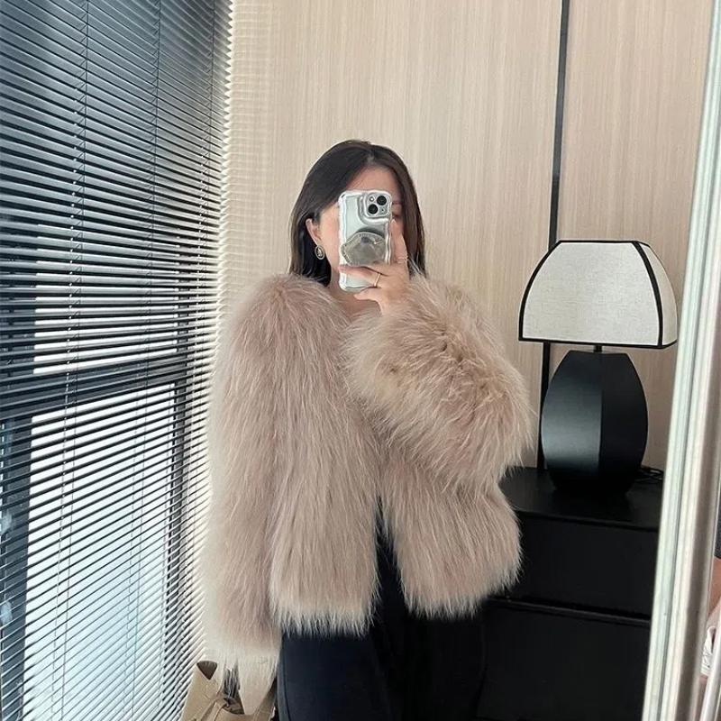 Autumn Winter New Women Faux Fur Coats Korean Fashion All-match Solid Pockets Thicken Fox Fur Cardigan Slim Short Jackets Tops