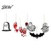 Creepy Hanging Decorations 6Pcs Halloween Wooden Decoration, Ghost Pumpkin Eyeball Holiday Decoration Ornament with Rope, Spooky Party