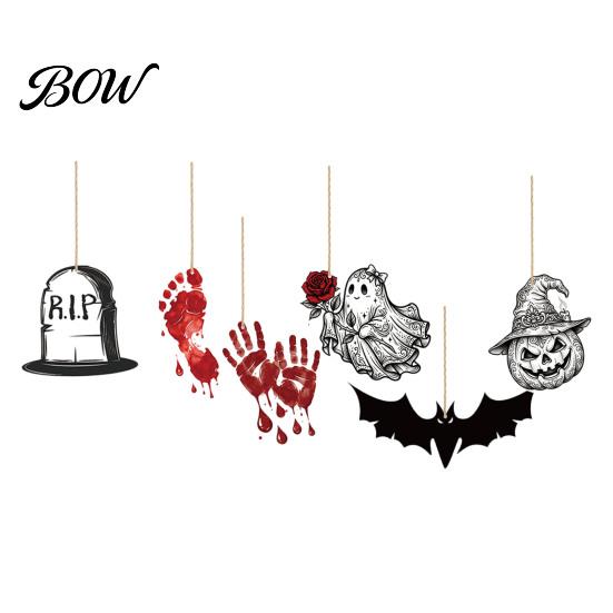 Creepy Hanging Decorations 6Pcs Halloween Wooden Decoration, Ghost Pumpkin Eyeball Holiday Decoration Ornament with Rope, Spooky Party