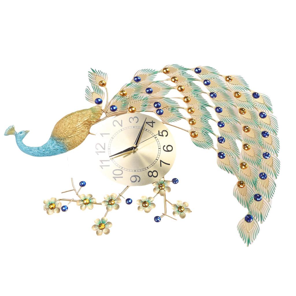 Luxury Peacock Wall Clock Metal 8.7 Inch Modern Art Battery Operated Silent Decorative Wall Clock