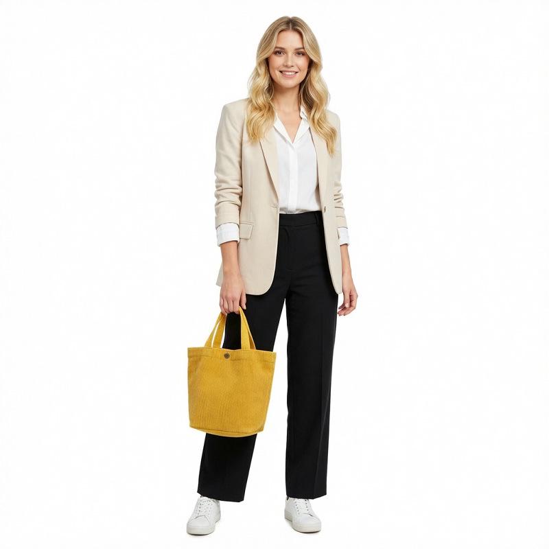 Retro Corduroy Bento Shoulder Bag - Versatile Canvas Handbag for Students and Commutes