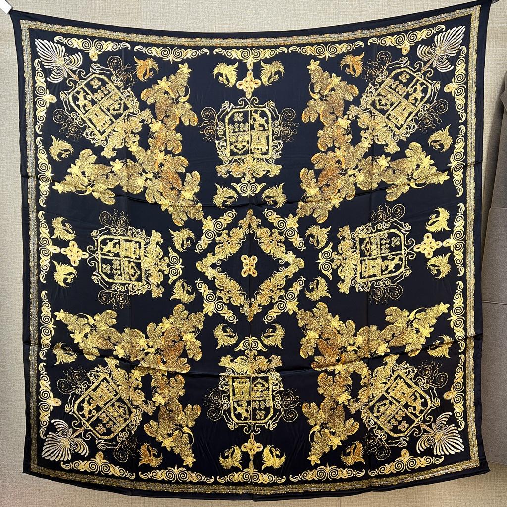 

Черный Золотой Феникс, Сатин из шелкового крепа 110 Большой квадратный платок Шелковый платок из тутового шелка Весенне-осенний шаль-платок Женский 108X108CM