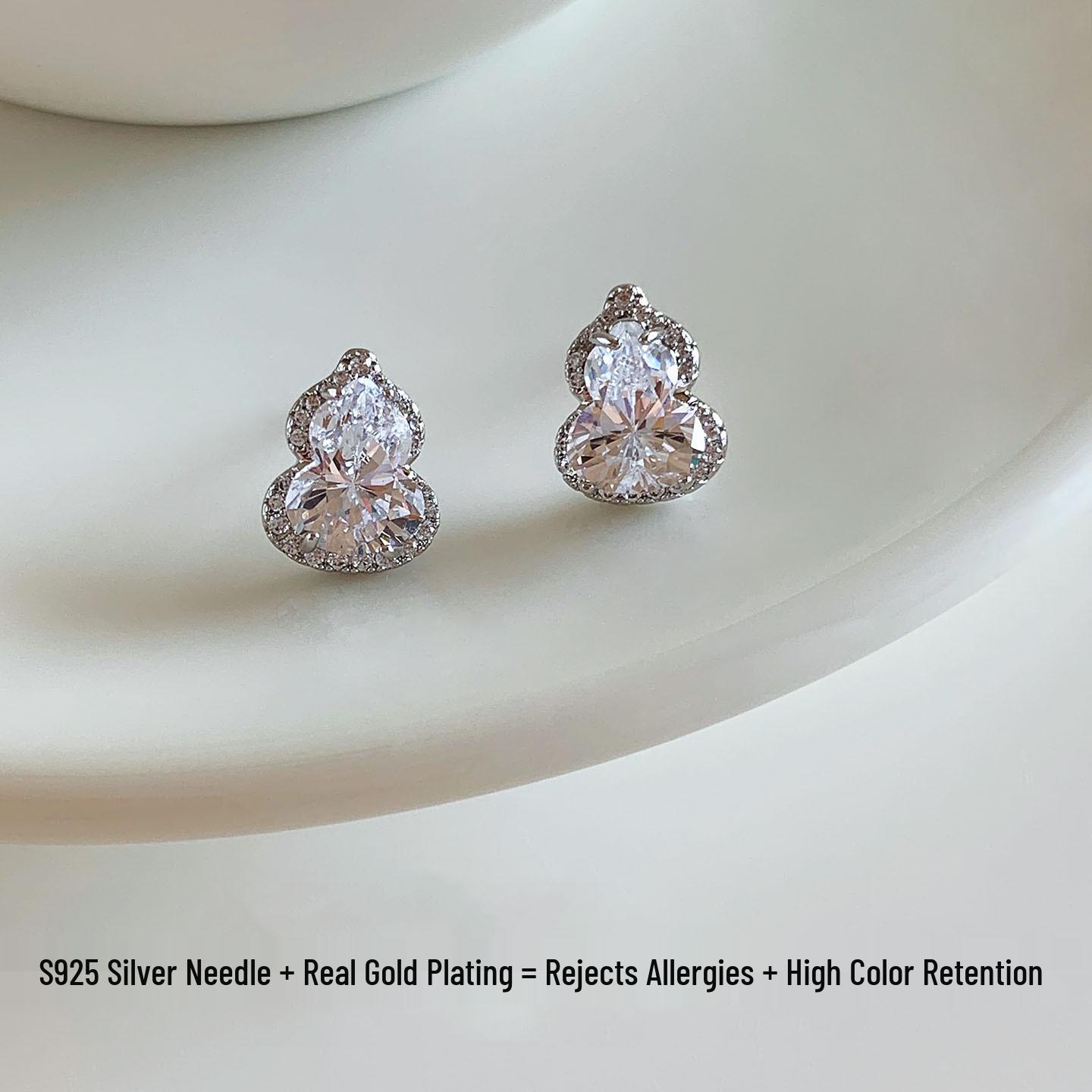 Silver Needle Cubic Zirconia Gourd Earrings: 2025 Luxe Design with a Simple, Elegant Touch for Women