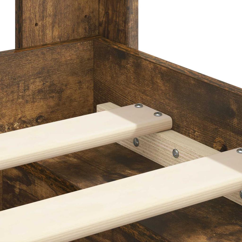 Bed Frame with Storage Space and Headboard Smoked Oak