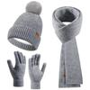 3pcs Wool Hat Scarf Gloves Set Solid Color Winter Beanie Hat Neck Warmer Thermal Knit Cap  Winter