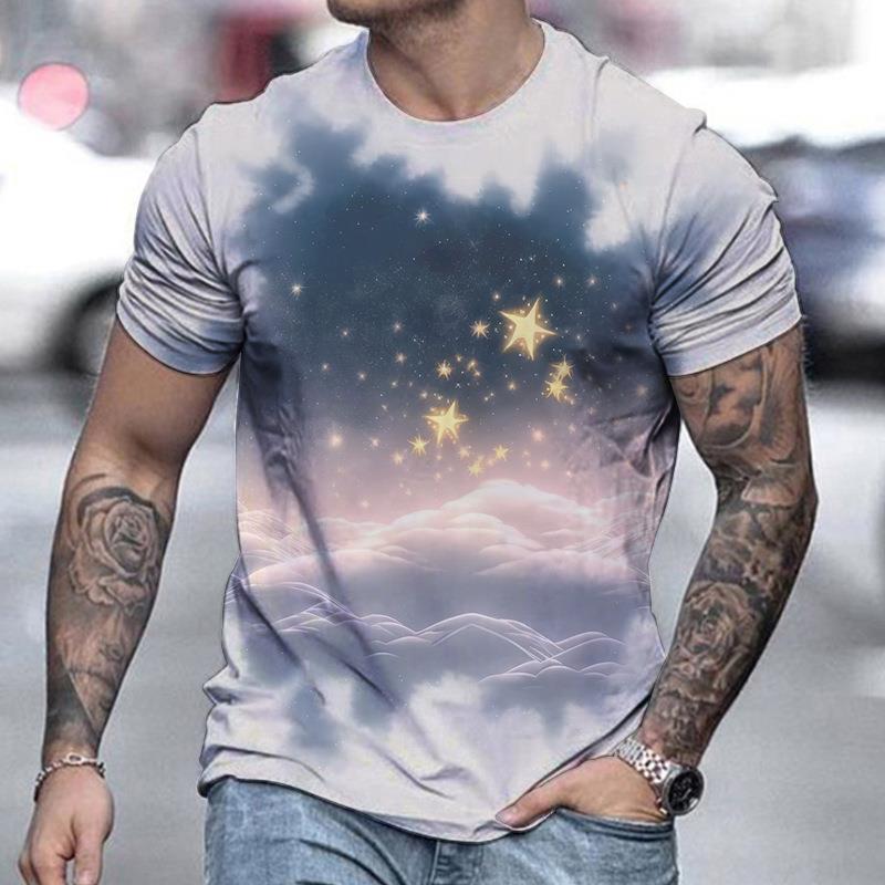 New Spring Men's Personalized 3D Landscape Printed Short Sleeved T-shirt