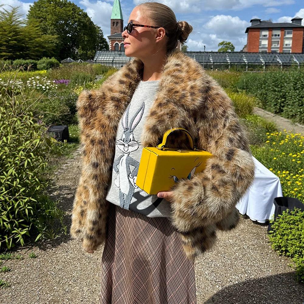 European and American autumn and winter imitation fur short women's jacket jacket leopard print artificial fur coat