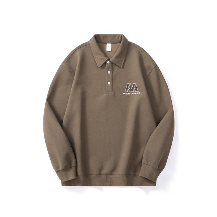 

Осенняя американская черная рубашка поло с длинными рукавами, свитер для мужчин, свободный, большой размер, тяжелый, модный, мужской топ с лацканами 4XL темно-коричневого