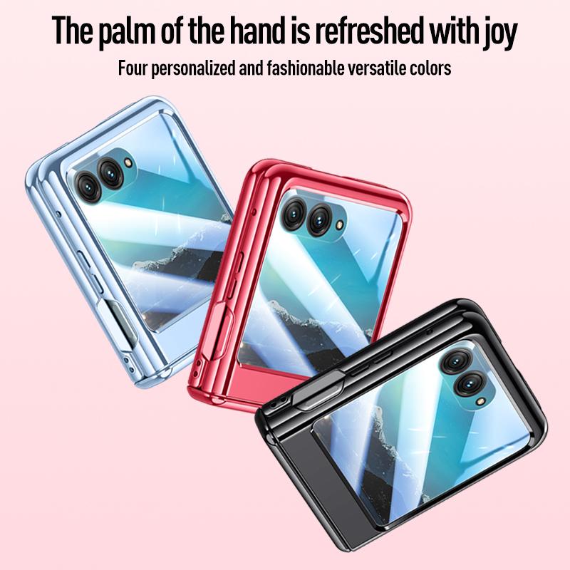 For MOTO Razr 40 Ultra Plated Hinged Automatic Spring 360° Full Protection Anti-Drop with Tempered Film Front Film Phone Case