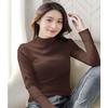 Women's Slim-Fit Fleece Long Sleeve Shirt - Autumn/Winter Solid Color, Half-High Collar