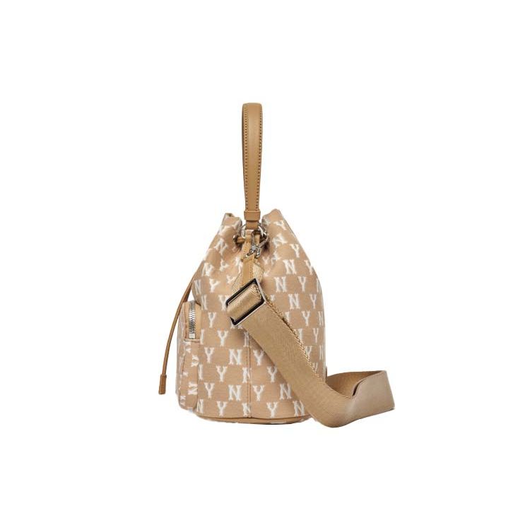 MLB Monogram Series Ny Yankees Vintage Floral Print Letter Logo Polyester Bucket Bag Unisex bags Khaki 3ABMS012N-50BGD