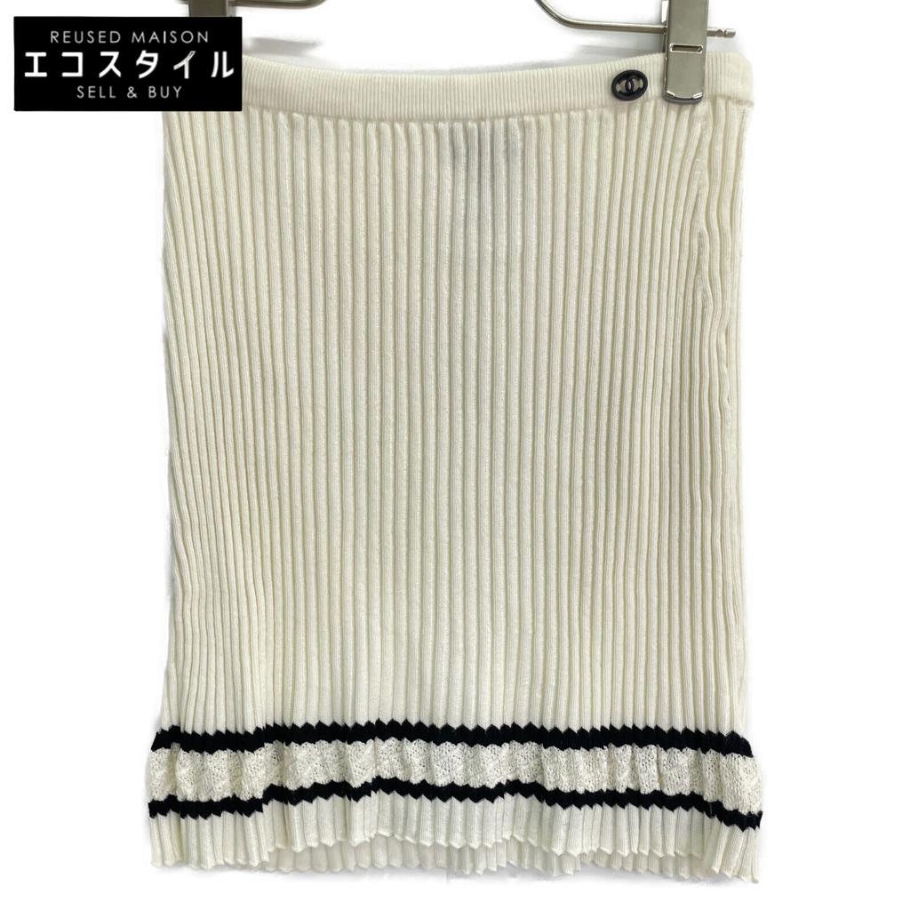 Chanel White P60739 CC Logos Knit Short Skirt Skirt 36 IvoryUsed