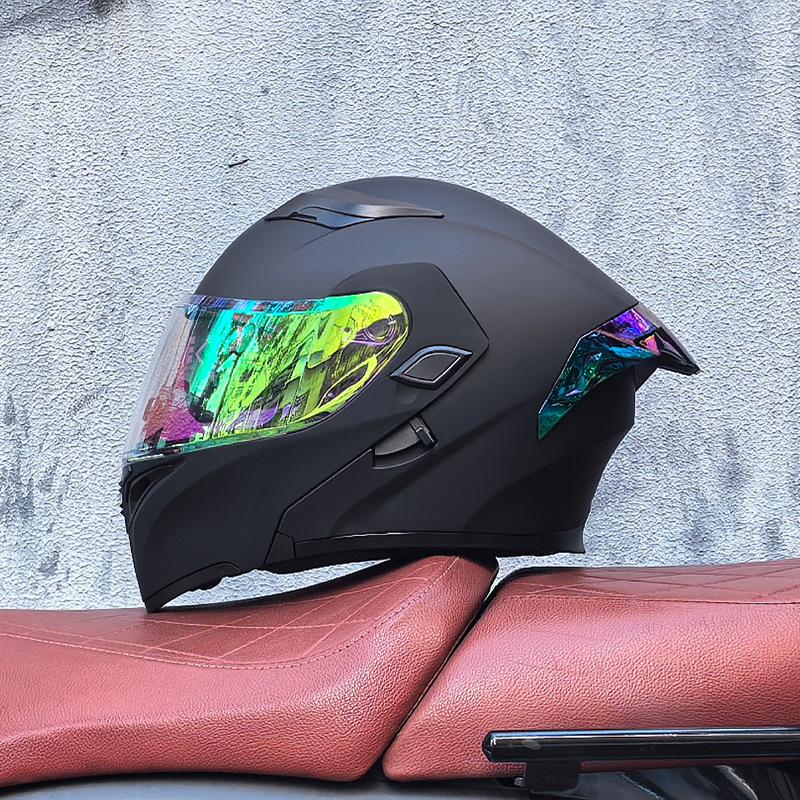 Motorcycle Helmet Peeling Helmet Double Lens Big Tail Locomotive Racing Helmet Running Helmet Men and Women Keep Warm In Winter