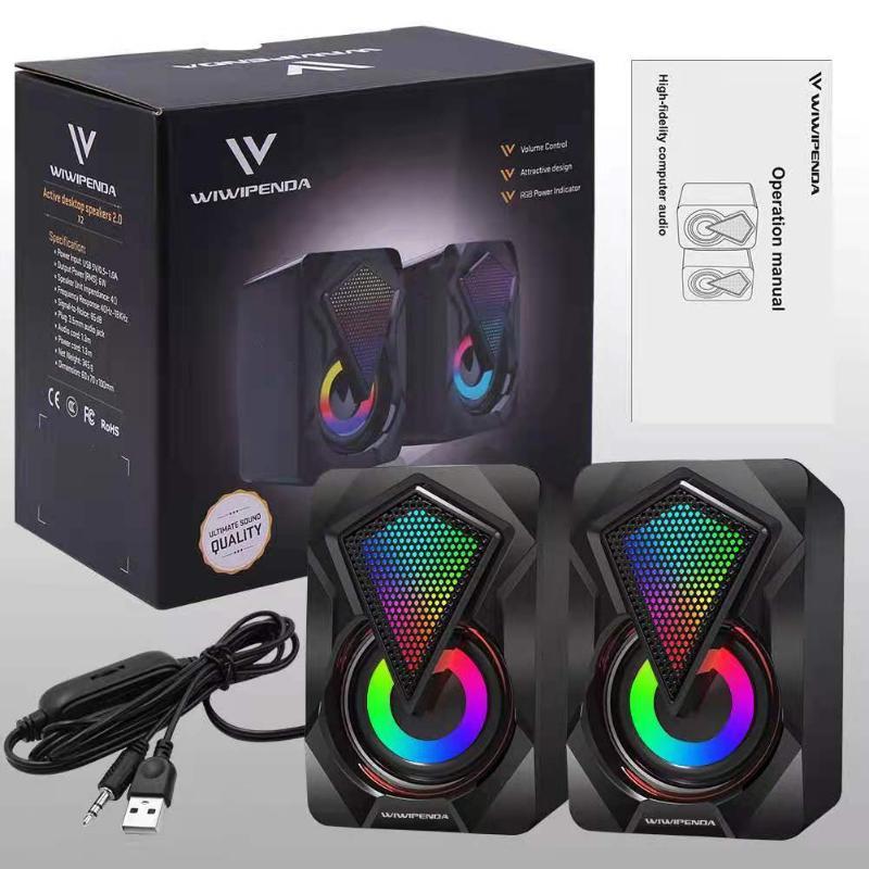 Mini Desktop RGB PC Speaker USB Powered Colorful Lighting Compact Audio for Gaming Office Laptop Use