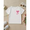 European sizes Summer Fashion Short-Sleeve T-Shirt for Girls That Says M Unique Valued with a Bow And Letter Elements Featuring a Cartoon
