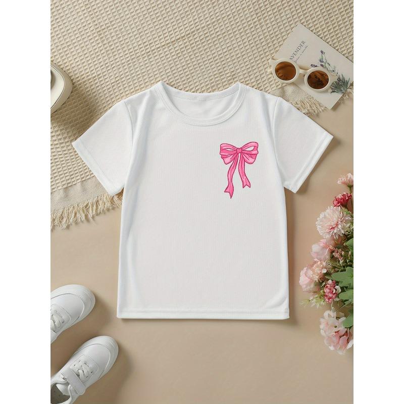 European sizes Summer Fashion Short-Sleeve T-Shirt for Girls That Says M Unique Valued with a Bow And Letter Elements Featuring a Cartoon