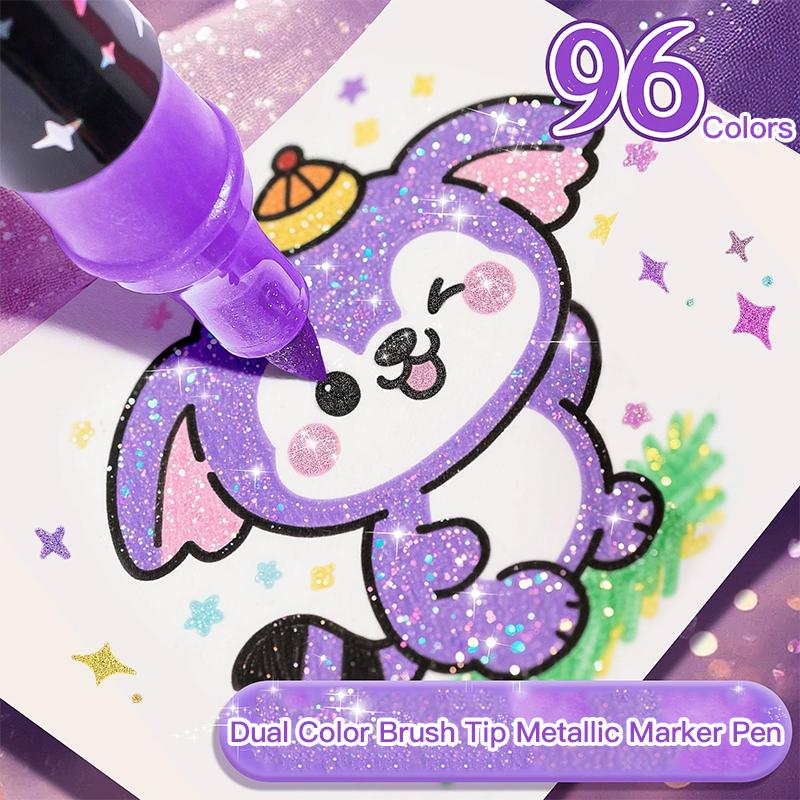 12-48 Pcs Dual Tip Glitter Acrylic Markers 24/48/96 Colors Fine-tip Metallic Art Markers Paint Pens Set for Rock Painting Stone
