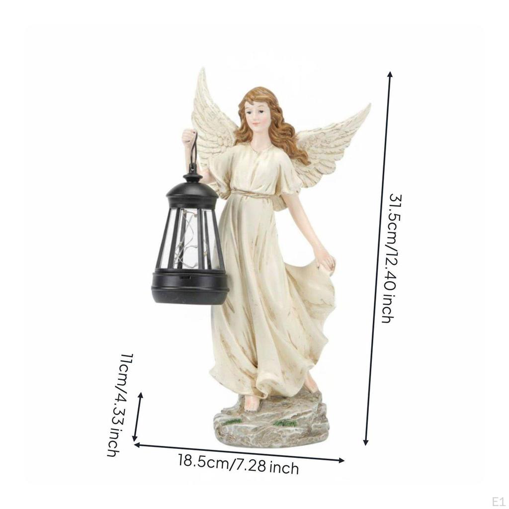 Solar Divine Outdoor Light HandPainted Angel Statue with Lantern Waterproof Decoration