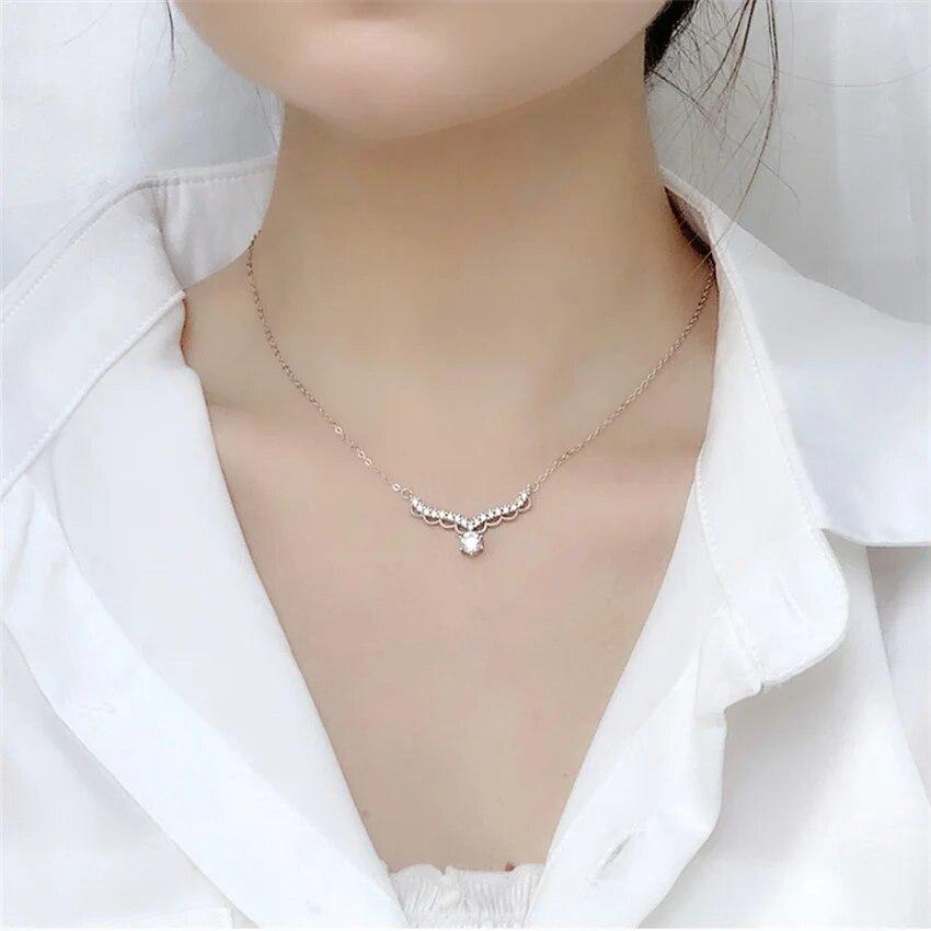 S925 Sterling Silver Antler Deer Horn Pendant Necklace 0.5CT Moissanite Christmas Holidays Brand Jewelry For Woman