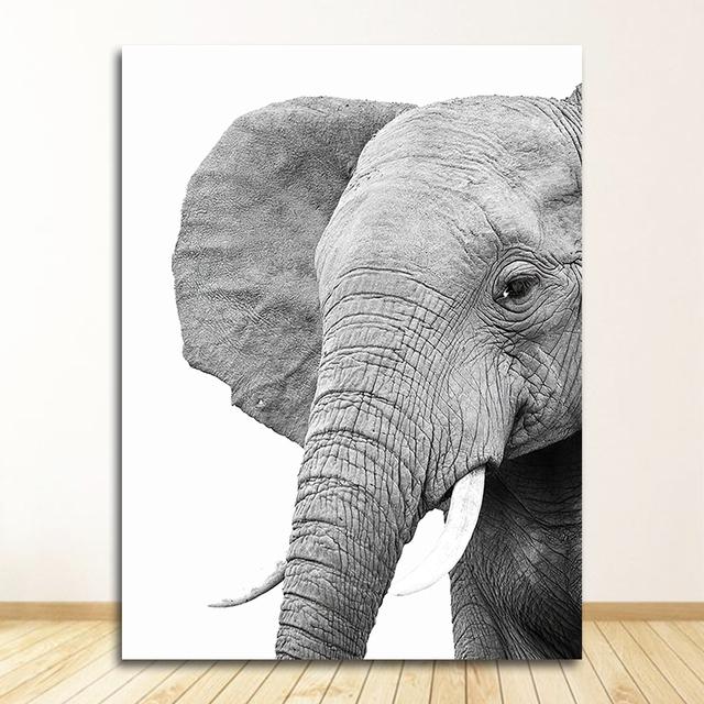 Black and White Pictures Kids Room Decoration Animals Print Lion Zebra Elephant Wall Art Poster Safari Nursery Canvas Painting