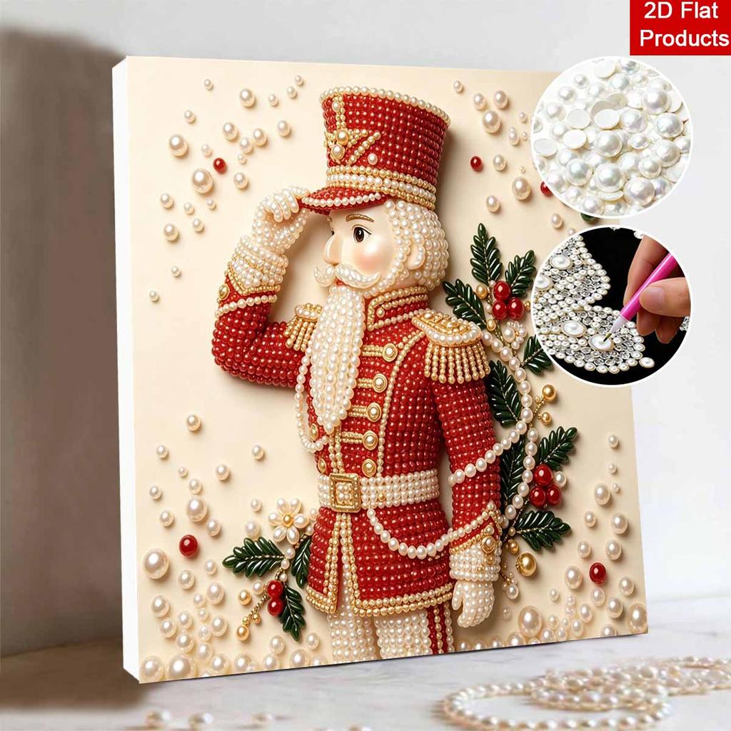 Handmade Framed Pearl Painting Set with Elegant Christmas Nutcracker Design 5D Shiny Bead Art Canvas Creative DIY Craft for Wall Room Decor
