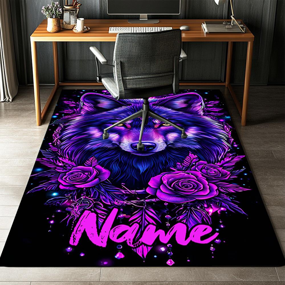 Custom Name Wolf Printed Carpet,Rug for Office Chair Living Room Bedroom Kitchen Room Decor Gifts.