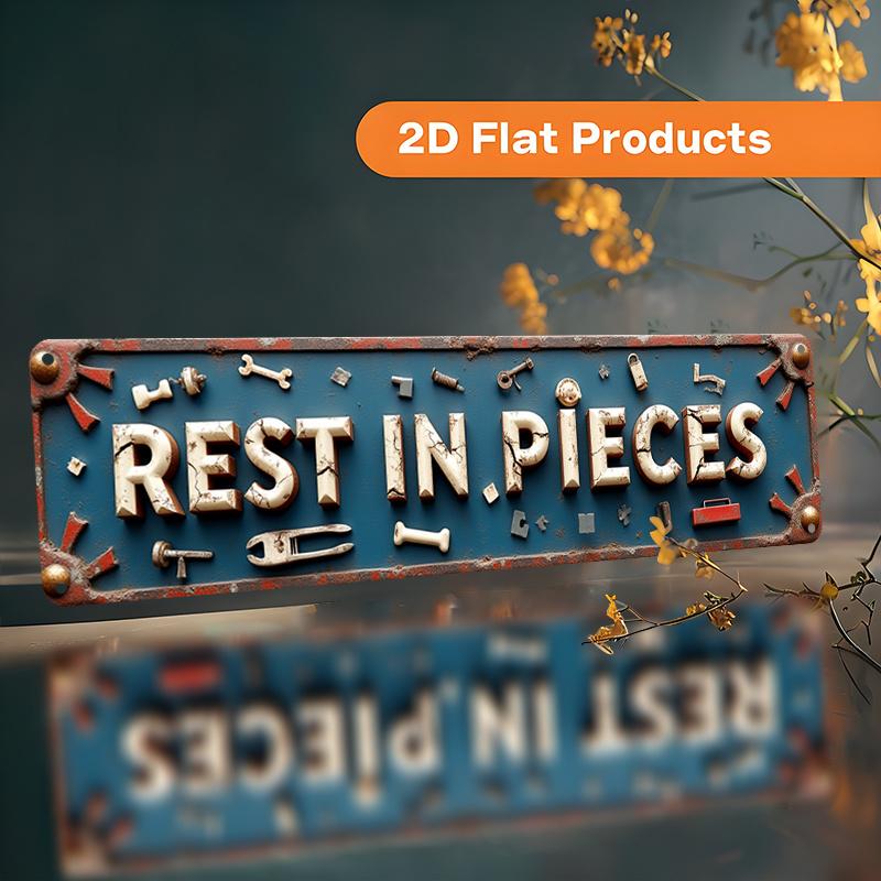2D Flat, 2D Flat Vintage "REST IN PIES" Metal Wall Sign - Nostalgic Humor Plaque with Patchwork Lettering, Durable Decoration Suitable for Farmhouse,