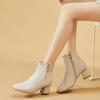 Stivaletti Corti con Tacco Alto Spesso Stile Britannico per Donna2025Nuovi Scarponcini in Cotone Foderati in Pile Stile Coreano alla Moda in Pelle da Donna