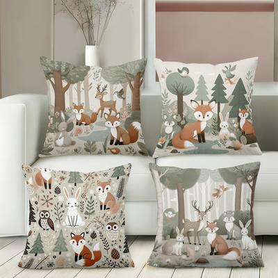 Cute Forest Animal Printed Cushion Covers For Home Decor Polyester Pillowcase, Sofa Decorative Cushion Cov Headboard Pillow