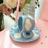 Creative small fresh underglaze color hand-painted white cloud coffee cup and saucer hand-squeezed irregular