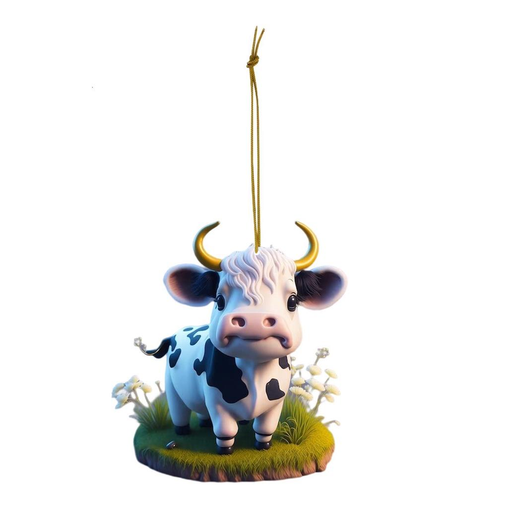 Cute Cartoon Cow Car Hanging Decoration For Christmas Tree Acrylic Material