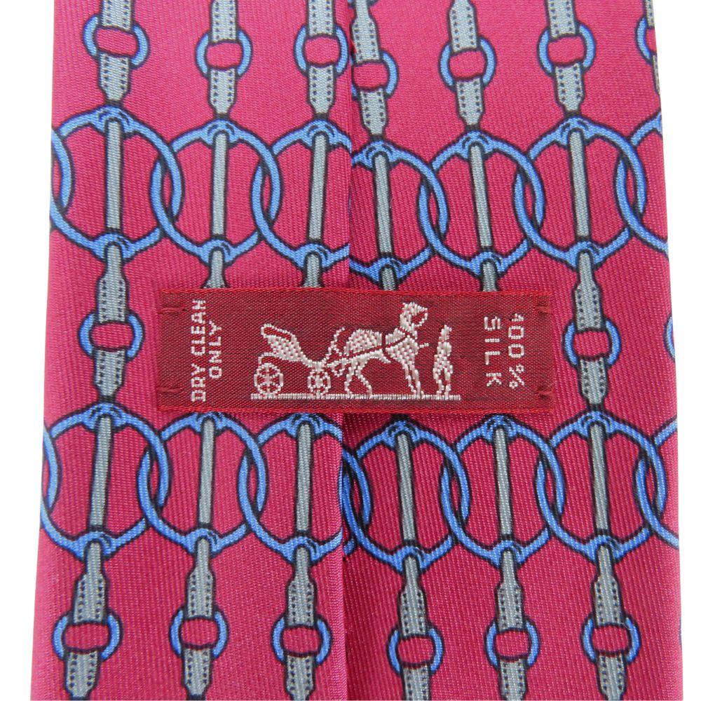 Used HERMES Tie Silk Pink Blue Business