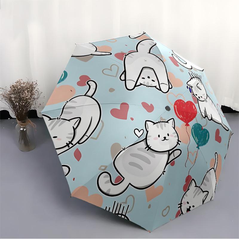 1pc Cats Heart Open/Close Folding Umbrella, All- Portable Umbrella for & Men, Stylish Accessory (Holiday Gift) 8-Rib yy251213130