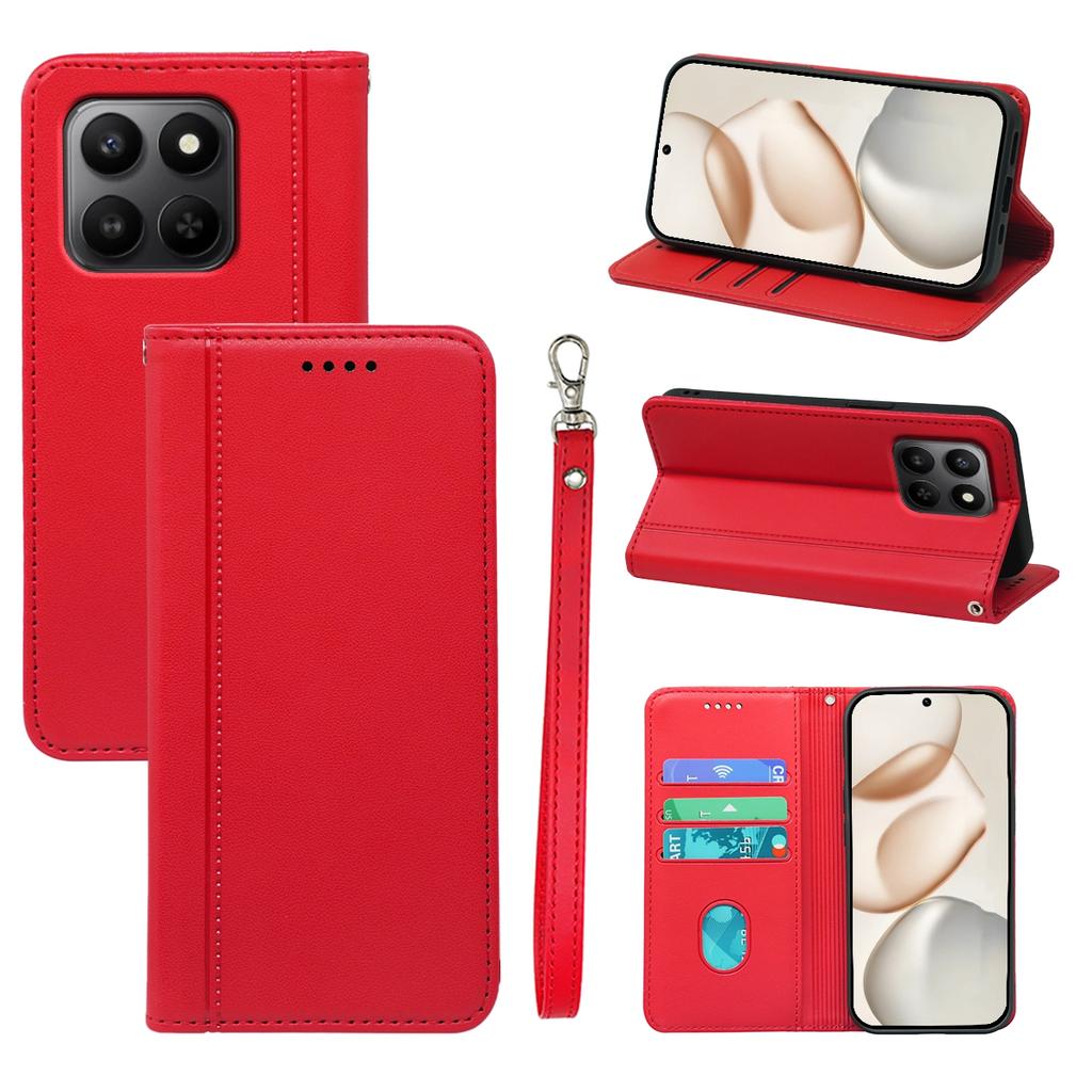 Wallet Case For Honor 400 Smart 5G/4G/X7d 4G Magnetic Closing PU Leather Phone Cover with Wrist Strap