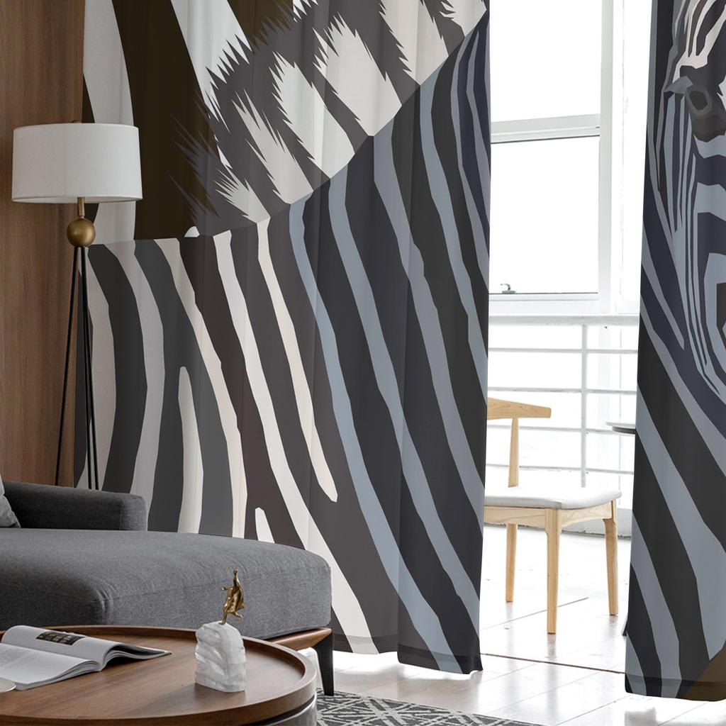 Luxury Sheer Window Curtains Zebra Skin Texture Kitchen Bedroom Living Room Tulle Curtains Study French Window Chiffon Curtains