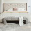 Modern Armless Chenille Upholstered Bed Bench with Channel Tufting, Chaise Longue & Stool for Living Room, Bedroom, Entryway, Gray